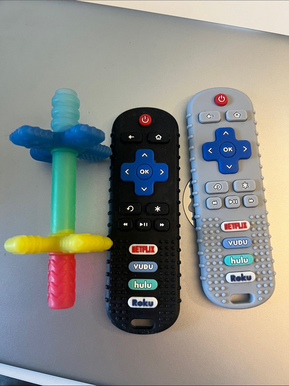 Baby Kids Chew teething Toys Remotes with Black and‎ Light Gray Silicone Covers